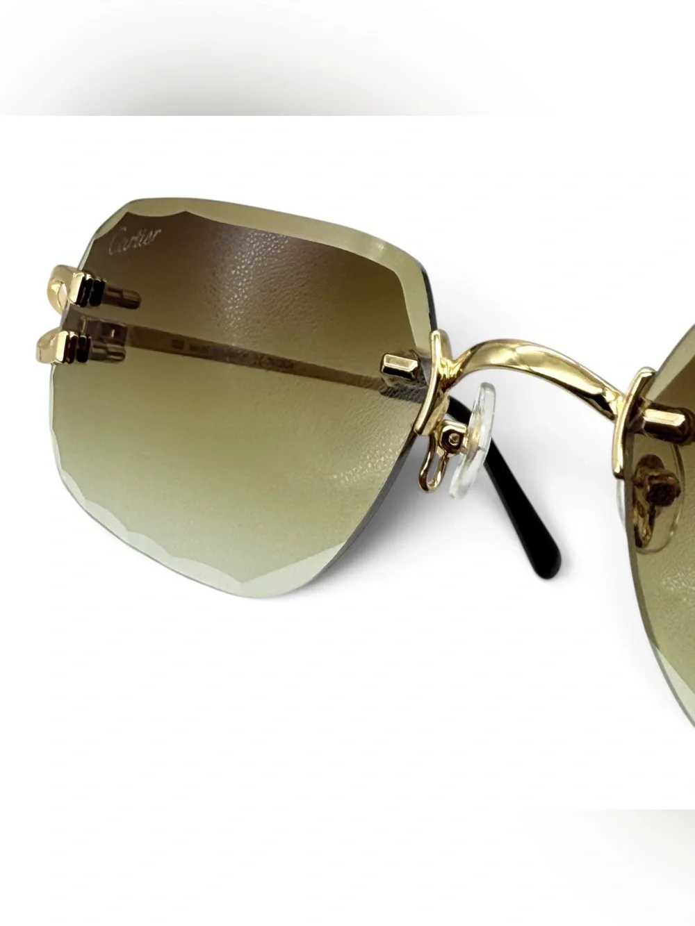 Cartier Gold Rimless Sunglasses with Green Gradient Lenses